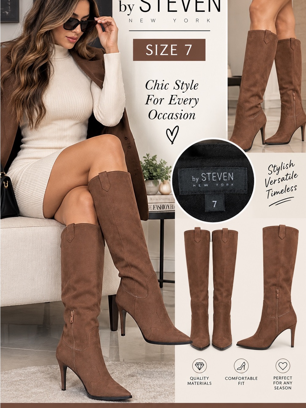 by STEVEN New York Brown Suede Knee-High Heeled Boots